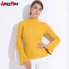 Pullover Tröja Kvinnor Vinter Turtleneck Stickning Toppar Kvinna Knitwear Flare Sleeve Pull Jersey Mujer Invierno Jumper för 210428