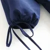 Summer Navy Color Deep V Neck PlaySuit Women Batwing Short Sleeve Elegant Pleated Bow Cotton Linen Romper Lady 210515