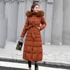 冬のコートの女性レッドパーカープラスサイズロングジャケットの羽毛フード付き韓国のファッション服秋グレーブラックコートCX945 210819