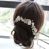 Golden White Big Crystal Bride Headbands Crown Wedding Inlaid Flower Stone Emblem Earrings Bridal Hair Jewelry Clips & Barrettes