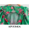 Women Fashion Floral Print Pleated Asymmetrical Midi Dress Vintage Backless Zipper Ruffled Female Dresses Mujer 210416