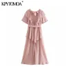 Sweet Dot Chiffon Bow Tie Sashes Ruffles Midi Dress Women Fashion O Neck Short Sleeve Beach Dresses Vestidos Mujer 210420