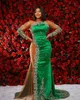 Illusion Long Sleeve Evening Dresses Sexy See Through Plus Size Mermaid Plus Size Aso Ebi Crystals Beaded African Prom Dress