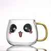 Kubki 8 Styl Cute Face Glass Kubek z uchwytem 260ml Kawa Milk Tea Home Office Cup Novelty Urodziny Prezenty