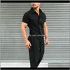Spodnie Męskie Odzież Odzież Dostawa Dostawa 2021 Kombinezon Casual Loose Solid Joggers Streetwear ShortSleeve Moda Proste Topy + Spodnie Men Rom