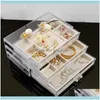 Jewelry Packaging & Jewelryjewelry Pouches Bags Clear Box Acrylic Veet Organizer For Women With 3 Ders Ring Earring Necklace Bracelet Holde