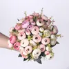 Flores decorativas grinaldas 5 cabeçalhos/1 pacote de chá de seda rosas buquê de noiva para o ano de casamento decoração de ano de casamento de plantas falsas artificiais