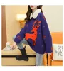 H.SA winter woman Pullover and Turn Down Collars Cartoon Cute Christmas Sweaters Deer oversize jumper 210417