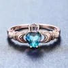 Cluster Ringe Blau Grün Kristall Zirkon Herz Claddagh Für Frauen Hochzeit Modeschmuck Rose Gold Regenbogen Stein Engagement Promis335M