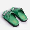 Slippers Metal Chain Women Beach Platform Slides Summer Ladies Flat Sandals Khaki White Black Green Shoes Zapatos De Mujer 220304