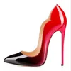 Nieuwe golvende rode platform pomp zwart gelakt lederen puntige teen hakken luxe rode zolen jurk schoenen