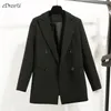 Edressu Women Loose Blazer Jacket Black Casual Garnitur Spring Double Breasted Biuro Business Business Zajdź ZX-3 211019