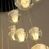 Moderne Crystal Glass Ball LED Hanglampen Indoor Kroonluchters Barmaturen Meerdere Traplampen Bar Opknoping Lamp voor Hotel Villa Duplexwoning