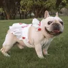 ペットの夏の蓮の葉のレースのドレスのスカートバケツシュナウザーの小さい中規模の犬と猫の服パゴダストロベリー印刷
