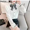 NEPLOE Vintage Chic Bluses Mulheres Bordado Borboleta Camisa Temperamento Chiffon Blusa Escritório Senhora Elegante Branco Tops Femme 210422