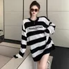 Vrouwen trui truien herfst winter streetwear geborduurde letters strepen casual losse paar kleding Koreaanse top ins 211006