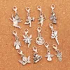 120pcs/lot mix Angel Charm Bead 12styles Antique Silver Floating Lobster Claw Clasp Jewelry Findings Components CM58