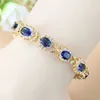 African Jewelry Sets Dubai Yellow Gold Color Wedding Accessories Blue Cubic Zirconia 6-Colors Bracelet And Ring Sets H1022