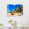 Stickers Muraux 3D Windows Plage Paysage Cassé Effet Pour Chambre Stickers One Piece Affiches Enfants Peintures Murales