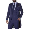 Azul-marinho Azul TailCoat Homens Ternos para Casamento Feito Personalizado noivo TuxeDos Long Masculino Moda Blazer 3 Peças Groomsmen Traje 2021 x0909