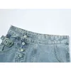 Mini gonne di jeans a-line Bottoni a vita alta Vintage Y2K Jeans da donna sexy Crop Wrap Gonne Party Clubwear Eleganti bottoni blu 210417