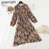 Vintage Butterfly Sleeve Floral Print Tender Jurken Chiffon Swashes Spring O-hals Roaden Kantoor Dames Vestidos 210601