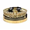 Pulsera con dijes de acero inoxidable de titanio, juego de 3 piezas trenzadas con números romanos, pulseras para amantes de la corona para mujeres y hombres, joyería de lujo Valenti253d