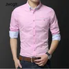 Fashion Handsome Regular Fit Casual Men Long Sleeve Shirt Design Good Fabric Soft Comfortable White Khaki Pink Dress Shirts 210721