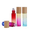 10 ml degrade renkli rulo şişe cam uçucu yağ parfüm şişesi paslanmaz çelik boncuk ve bambu ahşap kapakları T500639