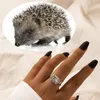 Lovely Animal Hedgehog Single Ring for Women Men Vintage Silver Color Alloy Metal Ins Fashion Jewelry