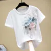 Tops Frauen Sommer Floral Stickerei T Shirts O Neck T-Shirt Baumwolle T-shirt Weiß Camiseta Mujer Vetement Femme 210604