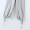 Kobiety Moda Proste Wszechstronne luźne spodnie Solidna koronka w górę Stretch Talia Dorywczo Szerokie spodnie FEMME 210531
