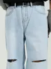 Trou en détresse de style coréen pour hommes pantalons jeans lavés droits mâle harajuku streetwear vintage hip hop denim pantalon