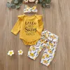 3pcs Fall Winter born Baby Girl Clothes Lounge Set Long Sleeve Romper outfit Bodysuit Floral Pants Headband 6 12 18 Month Bow 21116586904
