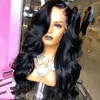 Free Part Jet Black Synthetic Lace Frontal Wigh Natural Hairline 24 인치 긴 바디 웨이브 레이스 가발 흑인 여성 Factory Direct.