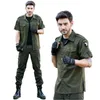 Mäns Tracksuits Militär Utomhus Armé Fan Casual Män Set Camouflage Sommar Kortärmad kostym Byxor + T Shirts Pure Cotton Green Male Andha