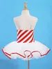 Kids Girls Christmas Dance Costume Gymnastics Leotard Dress Sleeveless Sequins Tutu Ballet Dress Childs Figure Ice Skating Dress G1026