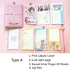 Japanska Sakura Loose-Leaf Dagbok Anteckningsbok Kawaii Travel Journal Handbook Spiral A6 Daily Planner Organizer Bullet Rosa 210611