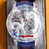 Orologi di lusso Astronomia Sky Red Dragon Orologio da uomo al quarzo svizzero Pave Piece Unico vetro completamente trasparente Cinturino in pelle con incisione 3D Orologi da polso da uomo