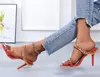 Été Sexy 2021 couleur unie noir rouge mode sandales à talons hauts avec des chaussures pour femmes à chaîne mince