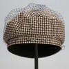 Berretti Winter Mesh Vintage Thousand Bird Lattice Painter Hat Autumn Fashion British Dress Wool Bud Women's Japanese Lolita