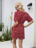 Yinlinhe Vermelho Floral Curto Jumpsuit Mulheres Sash Slim Cintura Playsuit Macacões de Verão para Outfits Manga Casual 1752 Jumpsuits das Mulheres Macacões