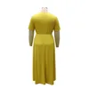 Casual Dresses Plus Size African Womens Yellow Solid High midje golvlängd V Neck 2021 Summer Long Dress Big Wholesale