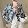 Kvinnors Vintage Houndstooth Short Jackor Fall Koreansk Elegans V-Neck Loose Ol Beskuren Kvinnors Coats Casual Outwear Toppar 210514