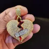 Men Hiphop Broke Heart Pendant Necklace With 5mm Tennis Chain Iced Out Bling Jewelry Male Fashion Gifts Necklaces