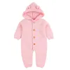 Baby romer 3d tecknad björn stickade tjejer födda roliga jumpsuits onesie mode hooded långärmad toddler barns överaller 210417