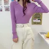 Woman Long Sleeve Bottoming Sweater Solid 6 Colors Fashion Autumn All-match V-neck Stripe Sweet Pullover 10987 210417