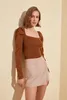 Sexig fyrkantig krage pullovers tröja kvinnor höst vinter elegant vintage stickad kvinnlig grundläggande jumper 210427