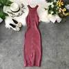 Gaganight Stretchy Knitted Women Summer Maxi Bodycon Dress Sleeveless Halter Party Female Dresses Fashion Solid Sexy Vestidos 210519