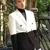 White and Black Casual Suits for Men with Double Breasted 2 Piece Male Fashion Groom Tuxedo Boyfriend Costume Jacket Pants X0909